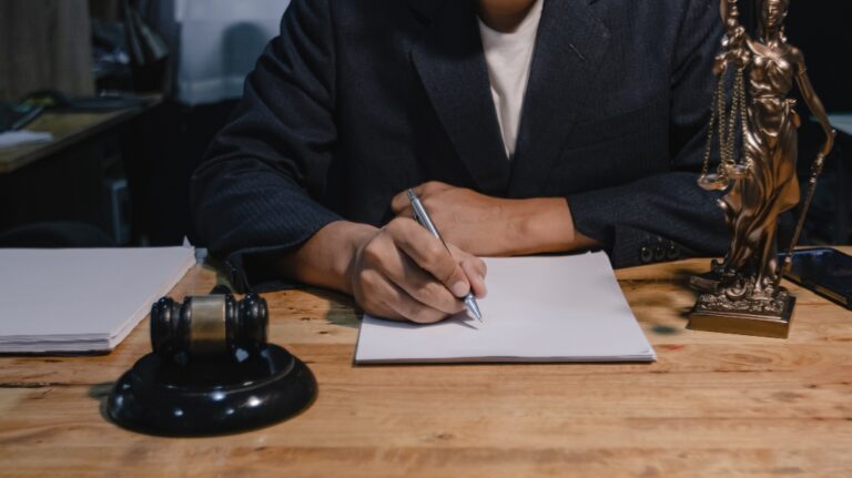 Lawyer is working with documents
